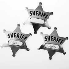 6 METAL SHERIFF BADGES COWBOY LAWMAN WILD WEST GOODY BAG CARNIVAL TOYS