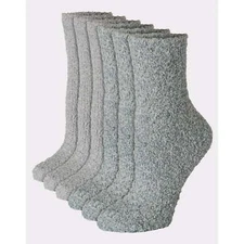 Hanes Cozy Crew Socks Women's Soft Fluffy Comfy Black/Grey Solid Size 5-9