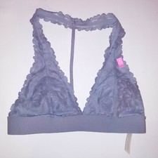 Victoria Secret PINK Bralette Bra Small Gray T Back Lace Triangle Halter New