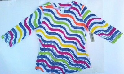 A' La Carte Spring Summer Fashion Multi-Color Striped Cotton Top Shirt Siz:M NEW