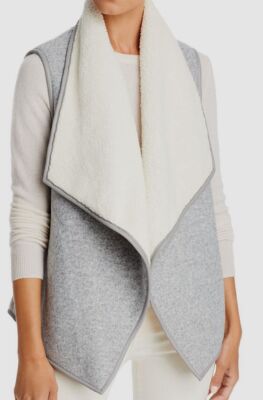 $128 Bagatelle Women's Gray Fleece Draped Open Front Vest Coat Jacket Size L