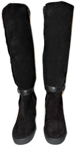 Aquatalia Black Suede Tall Callie Quilted Fur Lined Tall Boot Wedge Bootie 10.5 - Picture 7 of 10