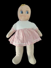 Vtg GUND CREATION J. SWEDLIN INC 16" GIRL DOLL Vinyl Face Cloth Body Gingham Red