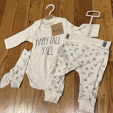 New Rae Dunn   HAPPY FALL Y'ALL.  Baby Girl 3 piece Set Sz 0-3 Mos. w/headband