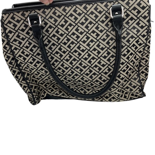 Tommy Hilfiger Handbag Tote Large Initial Print Initial Accent Buckles Tan Black - Picture 11 of 17