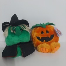 Halloween Puffkins Swibco Plush Hazel The Witch  Gourdy The Pumpkin Lot Of 2