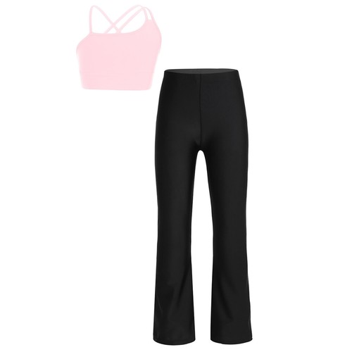 Kids Girls Crop Top Straps Outfit Back Open Set Vest Sportwear Trousers Pant - Picture 18 of 49