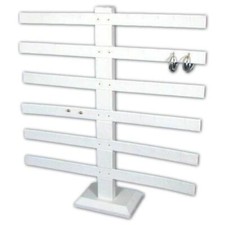 Earring T-Bar Display Stand White Faux Leather 15 3/8"