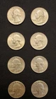 Lot Of 8 1964 WASHINGTON SILVER QUARTERS  Coins 25 cents, 90% Purity DENVER MINT