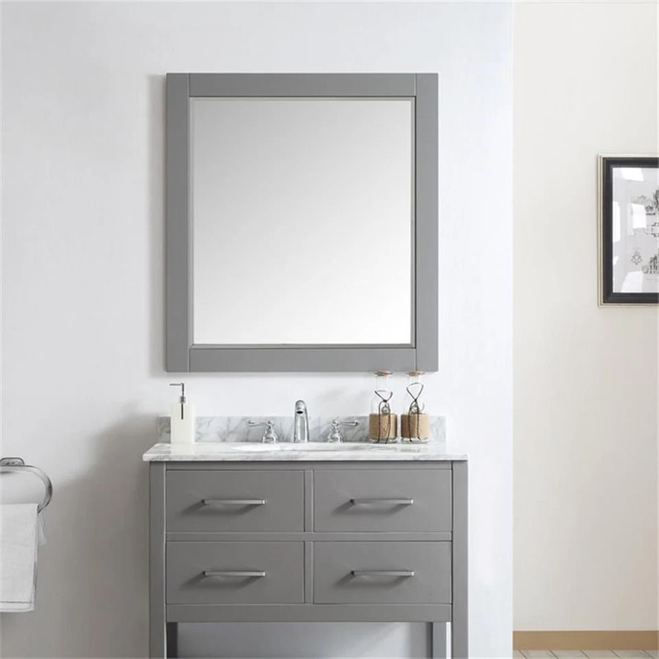 Espejo de pared con marco de tocador de baño moderno Pemberly Row de 36" en gris Foto 2 de 4