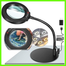 10X Magnifying Glass with Light and Stand, 5 Color Modes Stepless Dimmable LE...