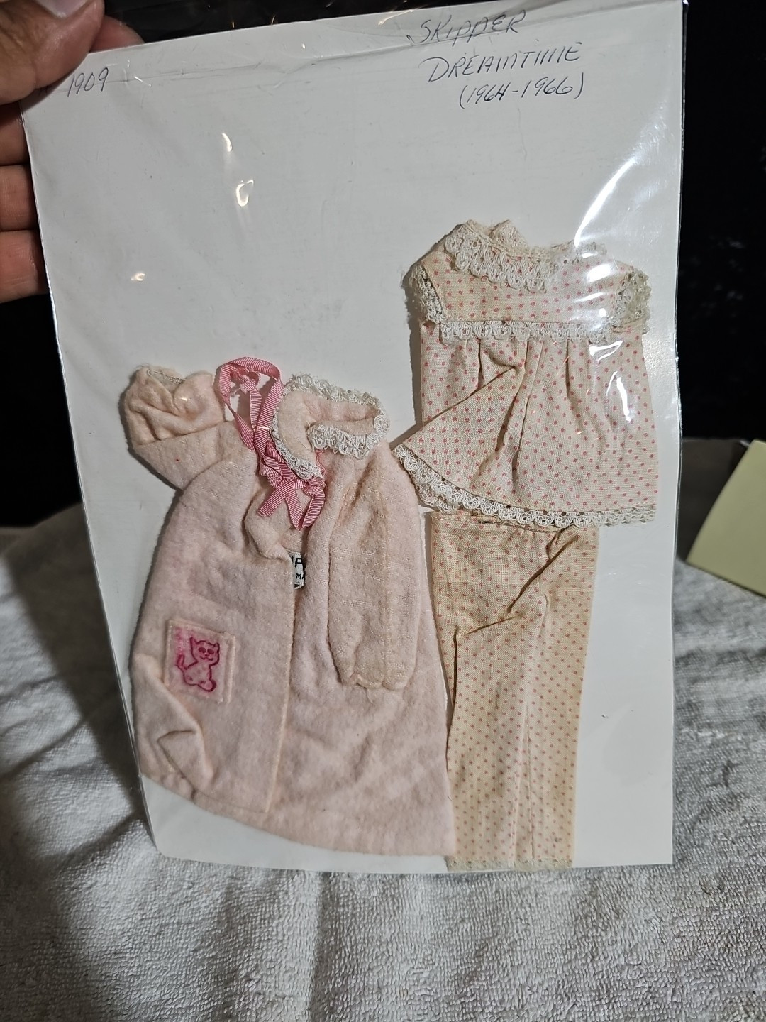 Vintage ‘63 Barbie’s Skipper Doll Clothes Dreamtime Cat Robe and Pajamas No 1909
