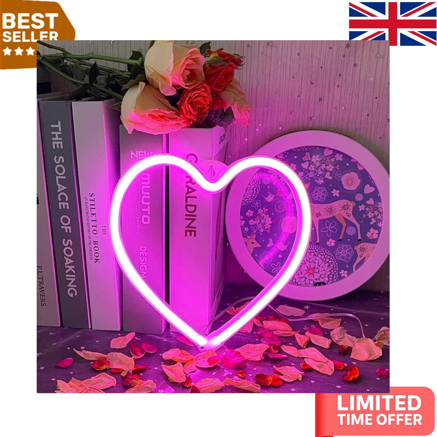 Battery or USB Powered Pink Heart LED Neon Sign - Ideal for Parties & Decor