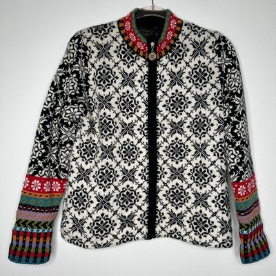 Icelandic Design Nordic Alpaca Wool Zip Cardigan Sweater Womens S Lined White