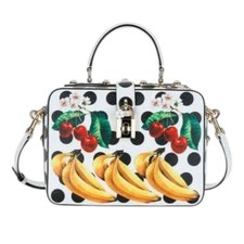 DOLCE & GABBANA Tropical Fruit Print Leather Box Top Handle Bag