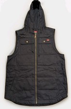 Wrangler Workwear Vest Mens Medium M Black Hooded Canvas Zip Pockets