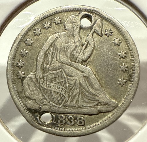 1838 Sitzende Freiheit Half Dime 5C Silber US Münze XF Detail gelocht