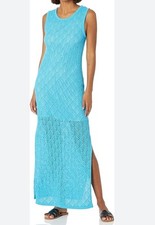 The Drop Plus Size XL Crochet Maxi Dress Ocean Blue Sleeveless Beach Vacation