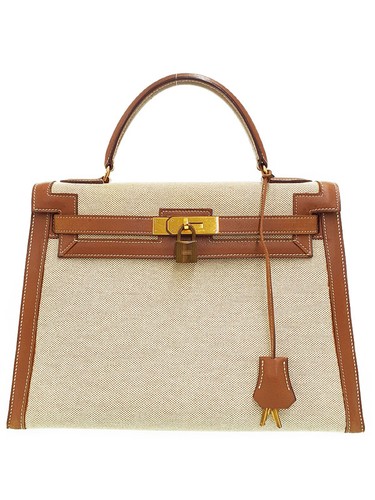 Hermes Kelly 32 Leather Natural / Brown Shoulder Bag 1985 Circle O Stamp #TB5776