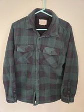 Boston Traders Sherpa Lined Green Plaid Fleece Shirt Jacket Size Med FREE SHIP