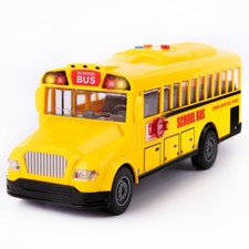 ArtCreativity Yellow School Bus Toy with Flashing Lights  Sound, Friction Power