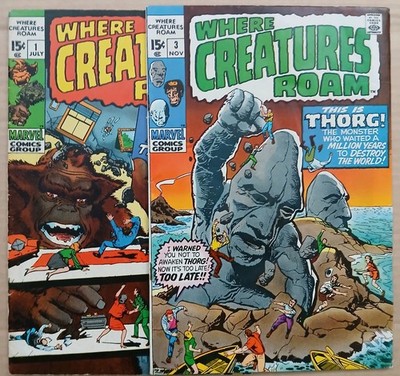 WHERE CREATURES ROAM #1 & #3 Marvel Horror Classic Comic Book Lot 1970 Good Cond