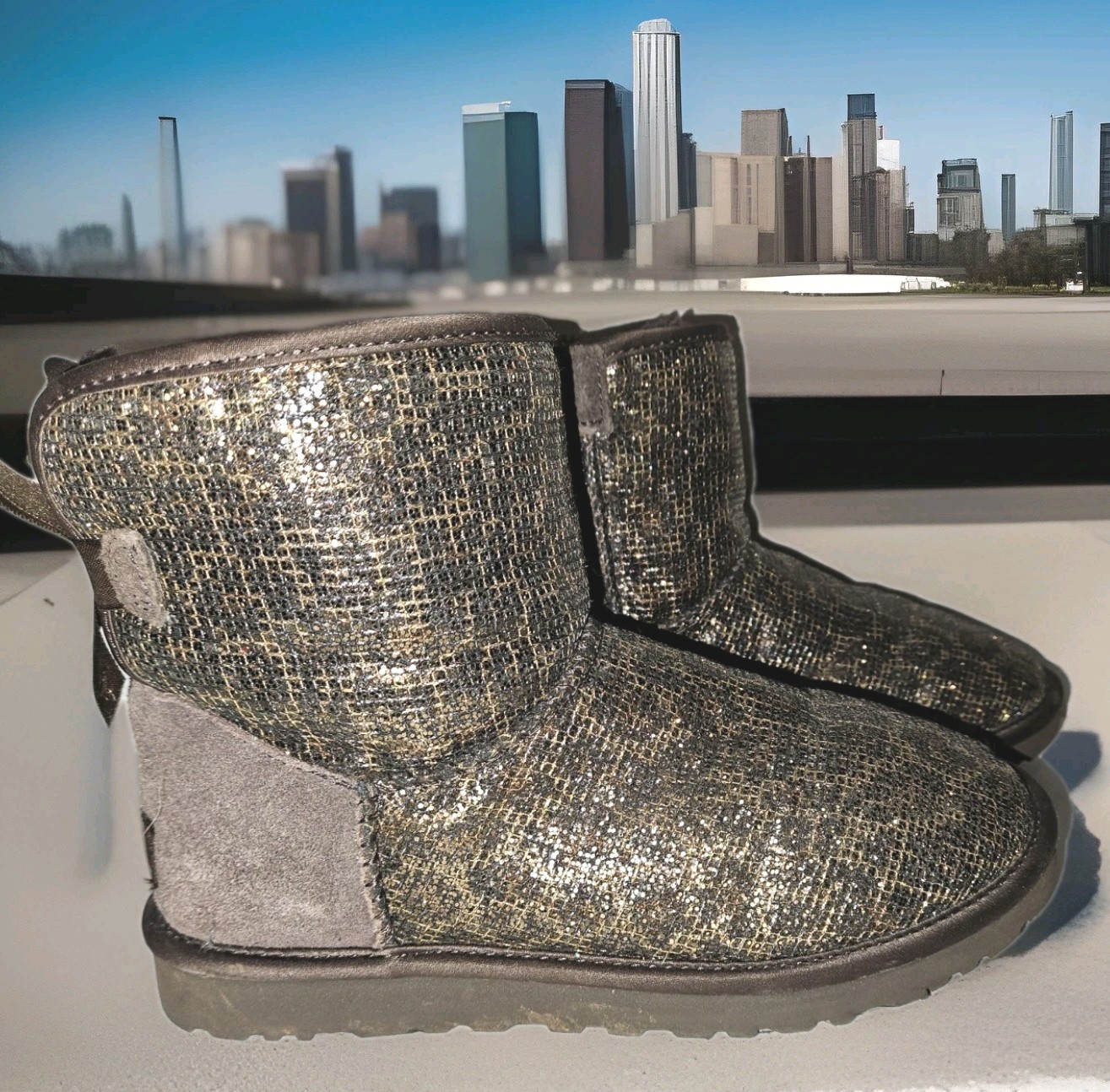 UGG Mini Bailey Bow Glitter Leopard Print Boots S… - image 1
