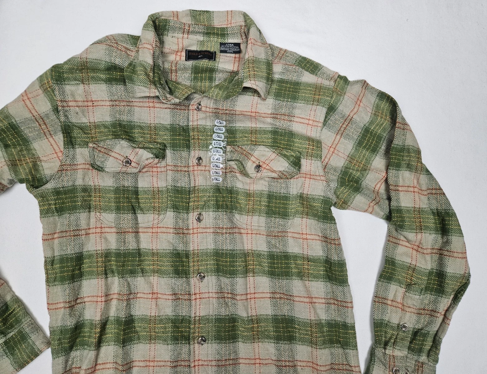 Field And Stream Shirt Mens Large Tall Flannel Plaid Green Outdoor Fishing