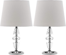 Glam Tiered Crystal Table Lamp Set of 2 with Off-White Shades  LED Bulbs