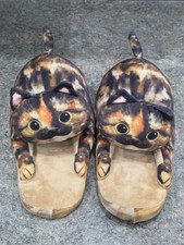 Fuzzy Cat Slippers House Shoes Christmas Gift Calico Animal Cat Lady
