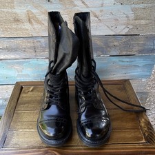 Vtg HH Brand 975 Black Leather Combat Boots Made in USA Cap Toe Mens 6D Wmns 7.5
