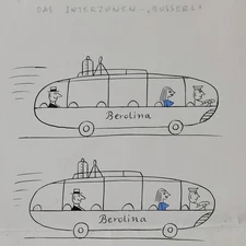 Robinson Illustration Cartoon Interzone Busserl Drawing Ink Sign 1958