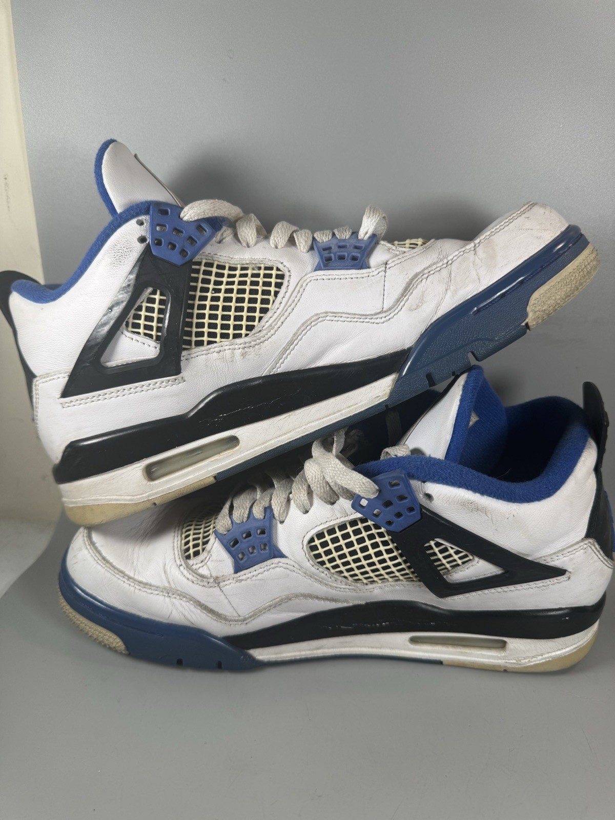 Air Jordan 4 Retro Motorsports 308497-117 Size 8 White Blue Used