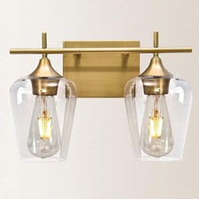 Vanity Lights Fixtures, 2 Light Brushed Brass Bathroom Lighting Fixtures Over Mi