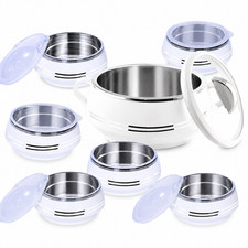 White Stainless Steel Pudding Bowl with Lid & 6 Plastic Serving Bowls HomeSet UK
