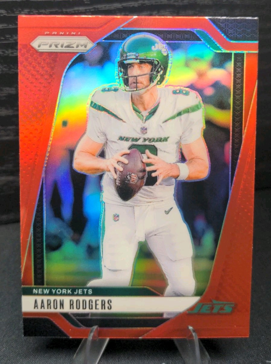 2024 Prizm Aaron Rodgers Retail Red Parallel SSP Case Hit New York Jets #222