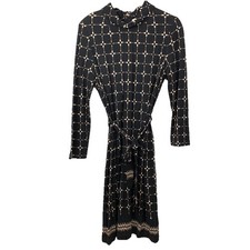 Tory Burch Dress Mock Neck Long Sleeve Geometric Arrow Sz Large Black Belt Logo
