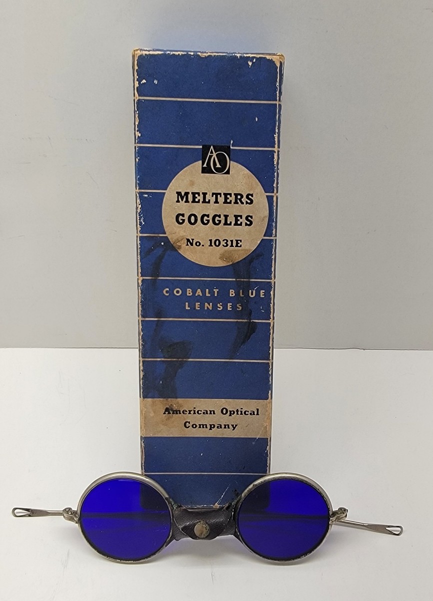 VTG 1930s American Optical Melters Goggles 1031E Cobalt Blue