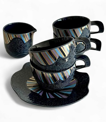 Rosenthal Blue Hour Johan van Loon, 4 Kaffeetassen, Milchkännchen, Untertasse