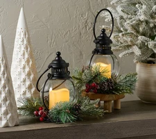Home Reflections Indoor/Outdoor S/2 8" Hanging Lanterns Black Fall Christmas