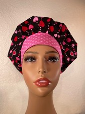 Women s Surgical Hat, Scrub Cap, Nurses Hat, Hearts, Valentines Day