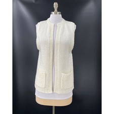Classic Fashion Women's Knit Sweater Medium Cream Crochet Sleeveless Neutral