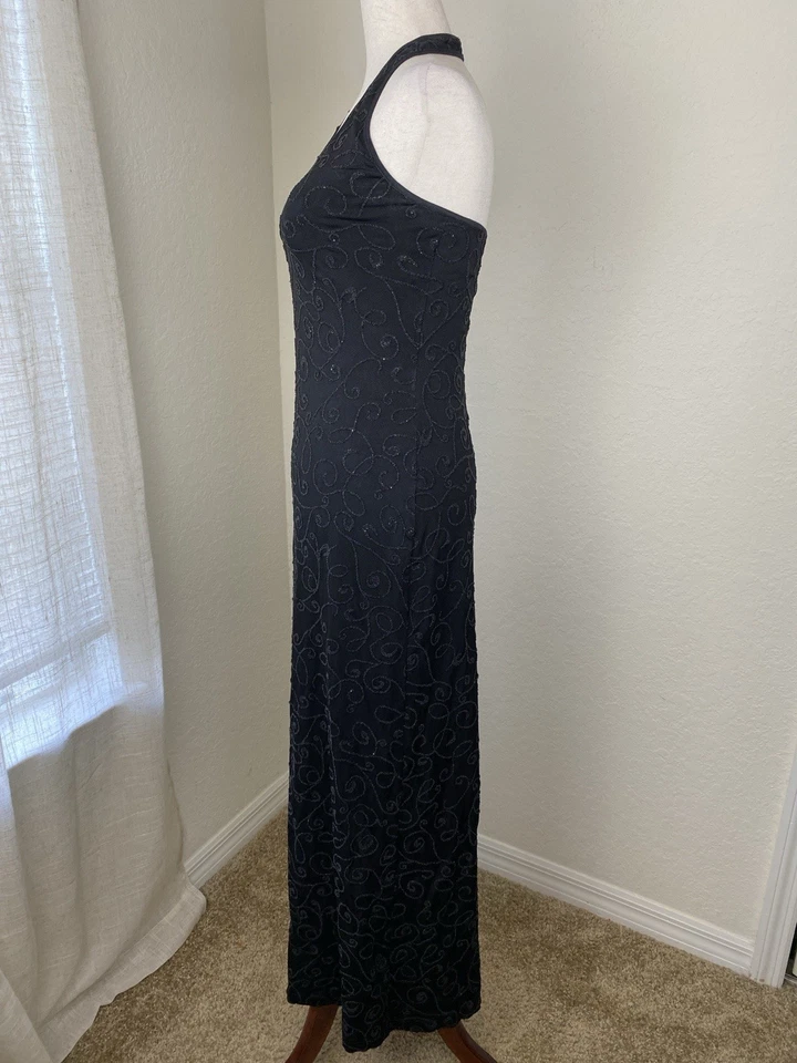 Alexia Admor винтажный Y2k маленький бисером открытый назад с бретелью через шею черный макси платье тяжелый - Изображение 2 из 4