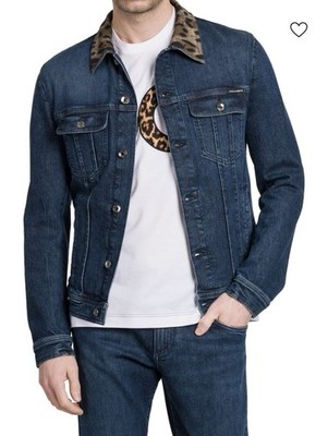 Dolce & Gabbana Men's Denim Jacket Leopard Lined Size M New w