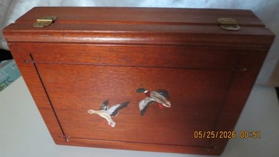 Vintage Hand Painted Ducks Wooden Storage Box