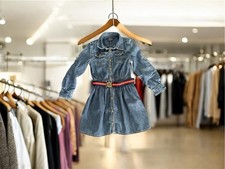 Polo Ralph Lauren Vintage Girls Denim Belted Roll Tab Sleeve Dress 6X