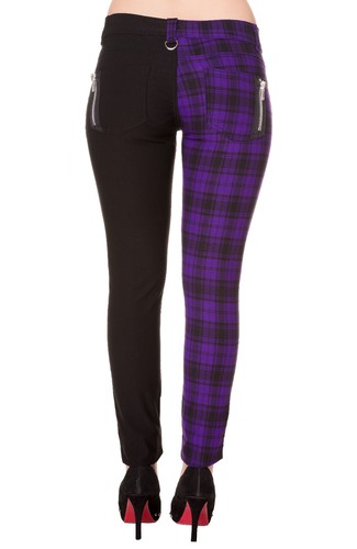 Pantalones para mujer prohibidos medio tartán a cuadros a cuadros emo punk piernas ajustadas - Imagen 25 de 38