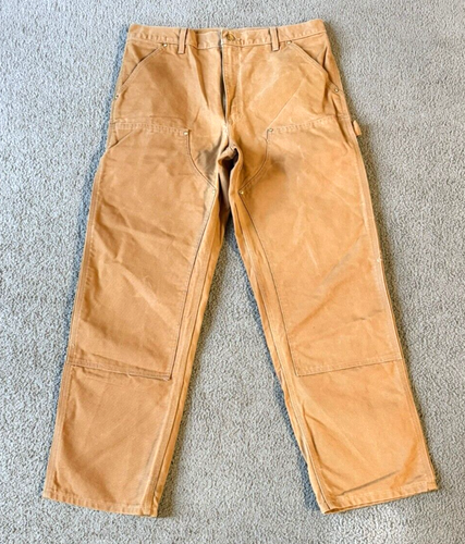 VTG Carhartt Men's Tan Canvas Double Knee Carpenter Jeans - Size 34 x 31