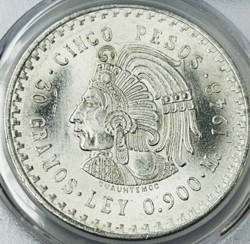 1948 Mo Mexico Silver 5 Peso PCGS MS65 Cuauhtemoc PQ for the grade-PCGS Pop 280