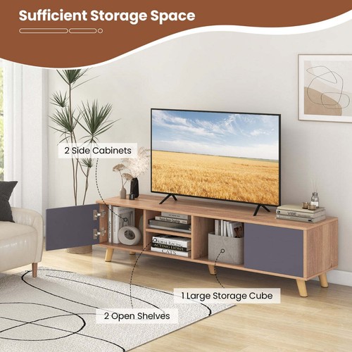 Costway Modern Rustic TV Stand for TVs up to 65 Inches with Open Shelf - Picture 3 of 10